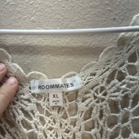 RoomMates Vest SZ XL Beige Tan Boho Festival Sheer Kimono Duster Cover Up Fairy - Picture 3 of 4